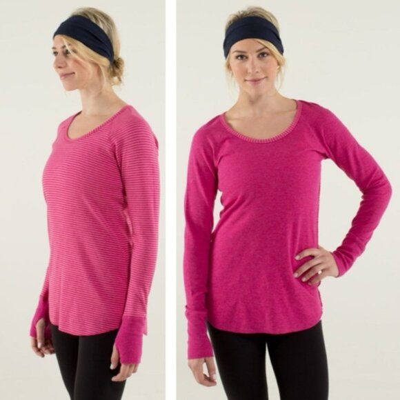 Lululemon Reversible Open Your Heart Striped Long Sleeve Crew Neck Top Long 12 - Picture 1 of 14